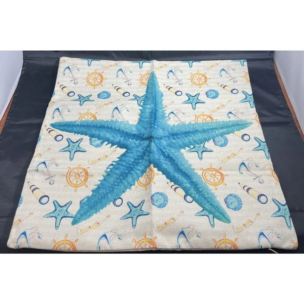 PILLOW COVER Royaburst Blue Starfish Bed Sofa Cushion Case 18x18. New